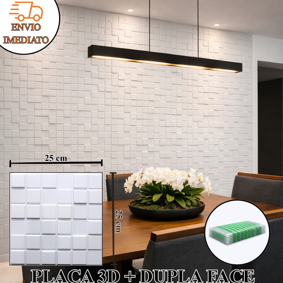 Kit 30 Placas 3D PVC 25x25cm Revestimento para Parede
