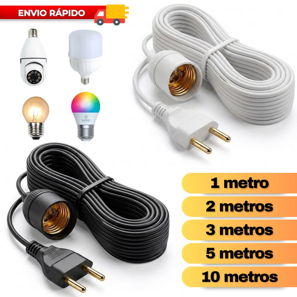 Soquete Com Rabicho Extensor Bivolt 110v/220v 10A Para Tomada Lâmpada Rosqueavel | Vários Tamanhos