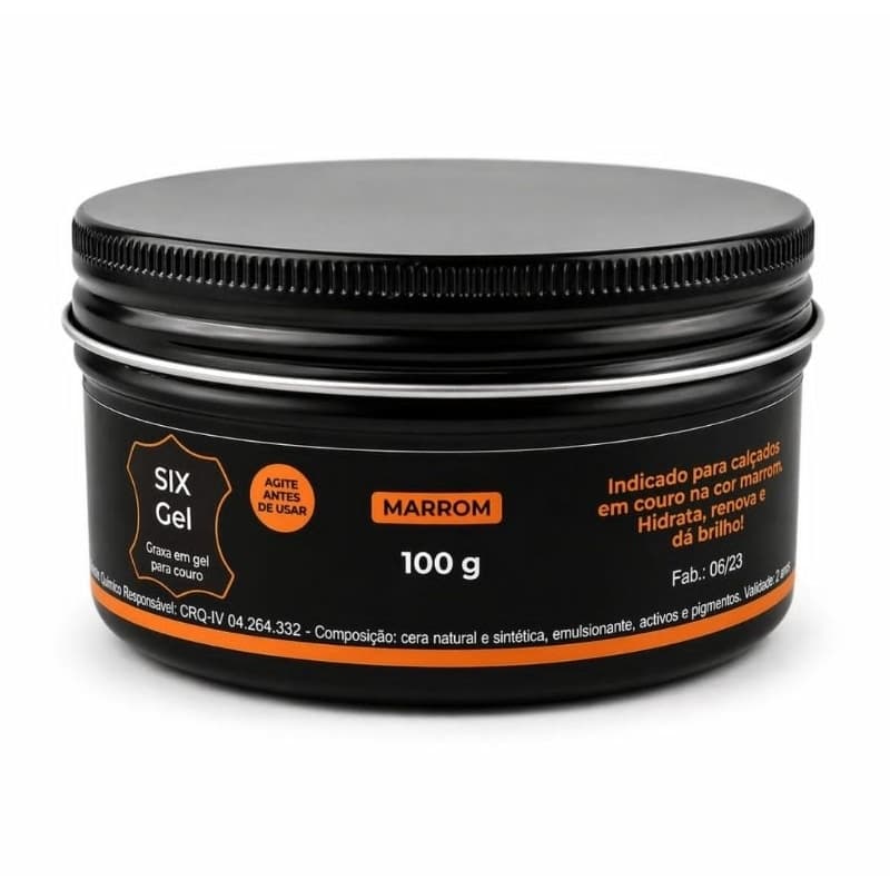 SIX Gel GRAXA EM GEL MARROM 100 g  PARA COURO  EMBALAGEM PREMIUM