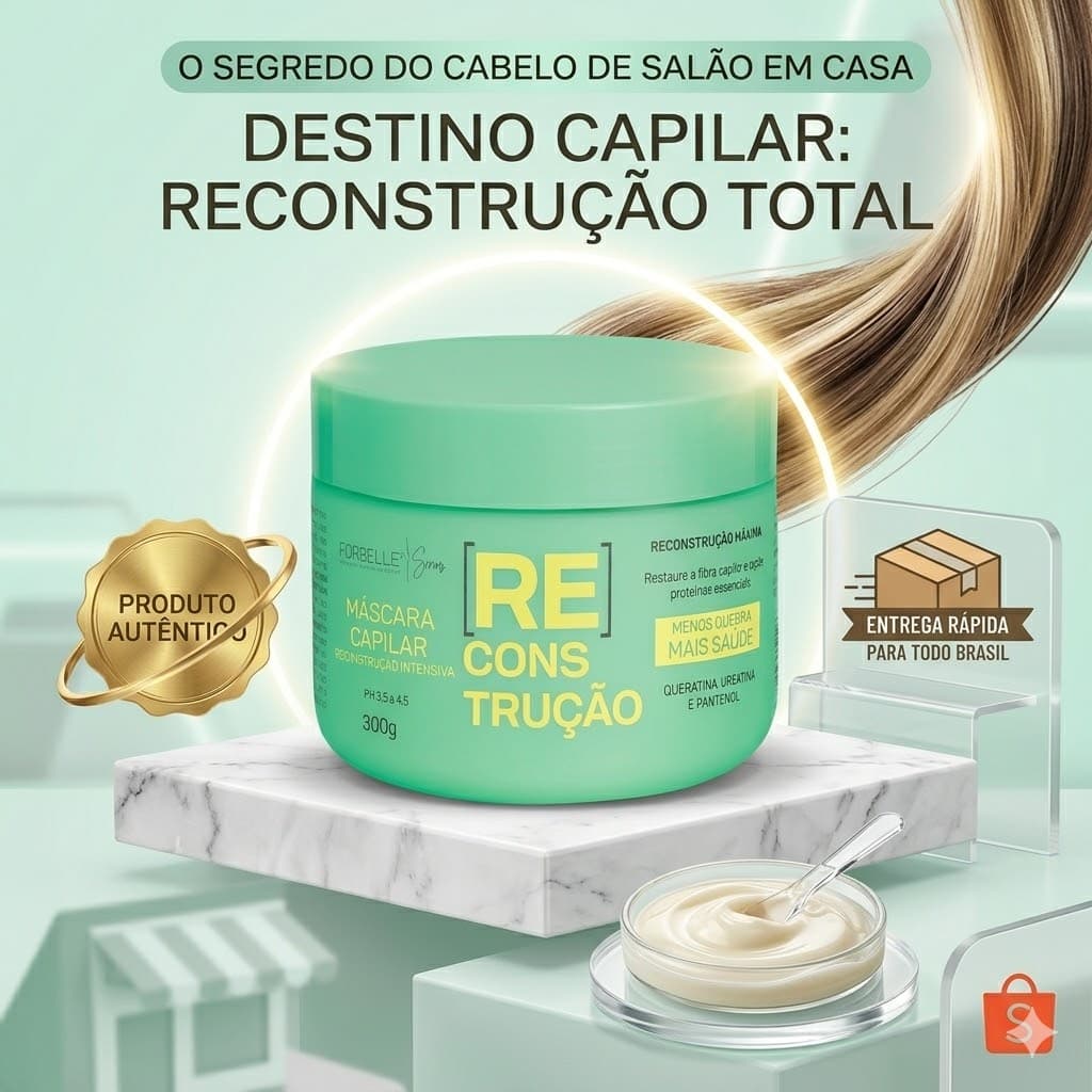 Máscara de Reconstrução Capilar Intensiva Forbelle 300g Tratamento com Queratina, Creatina Pantenol