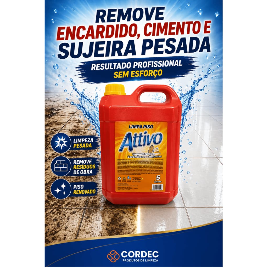 Limpa Piso Forte 5L Attivo Remove Cimento Ferrugem Encardido Rejunte Limpeza Pesada Ácido Profissional