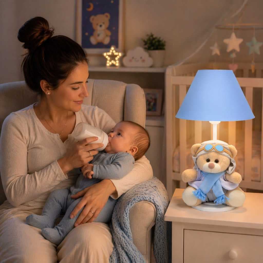 Luminária para Quarto Abajur Ursinho Aviador Decoração Quarto Infantil