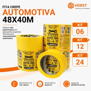 FITA CREPE AUTOMOTIVA ADELBRAS 765 48MM X 40M/ KIT 06 / KIT 12 / KIT 24 /  QUALIDADE SUPERIOR E ALTA DURABILIDADE