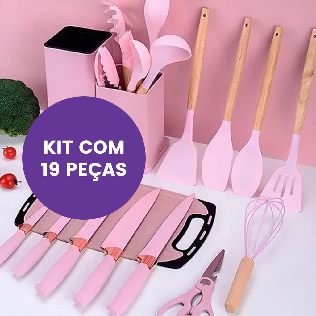 Kit Para Cozinha 19 Peças De Utensílios De Silicone Premium