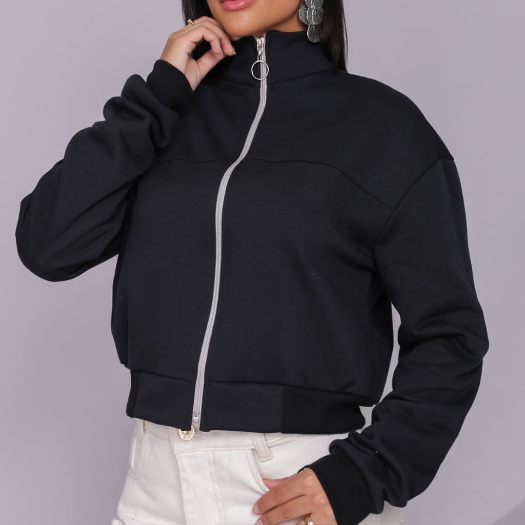 Blusa Feminina Moletom Flanelada Casaco de Frio Fechamento Em Zíper Casual M G GG