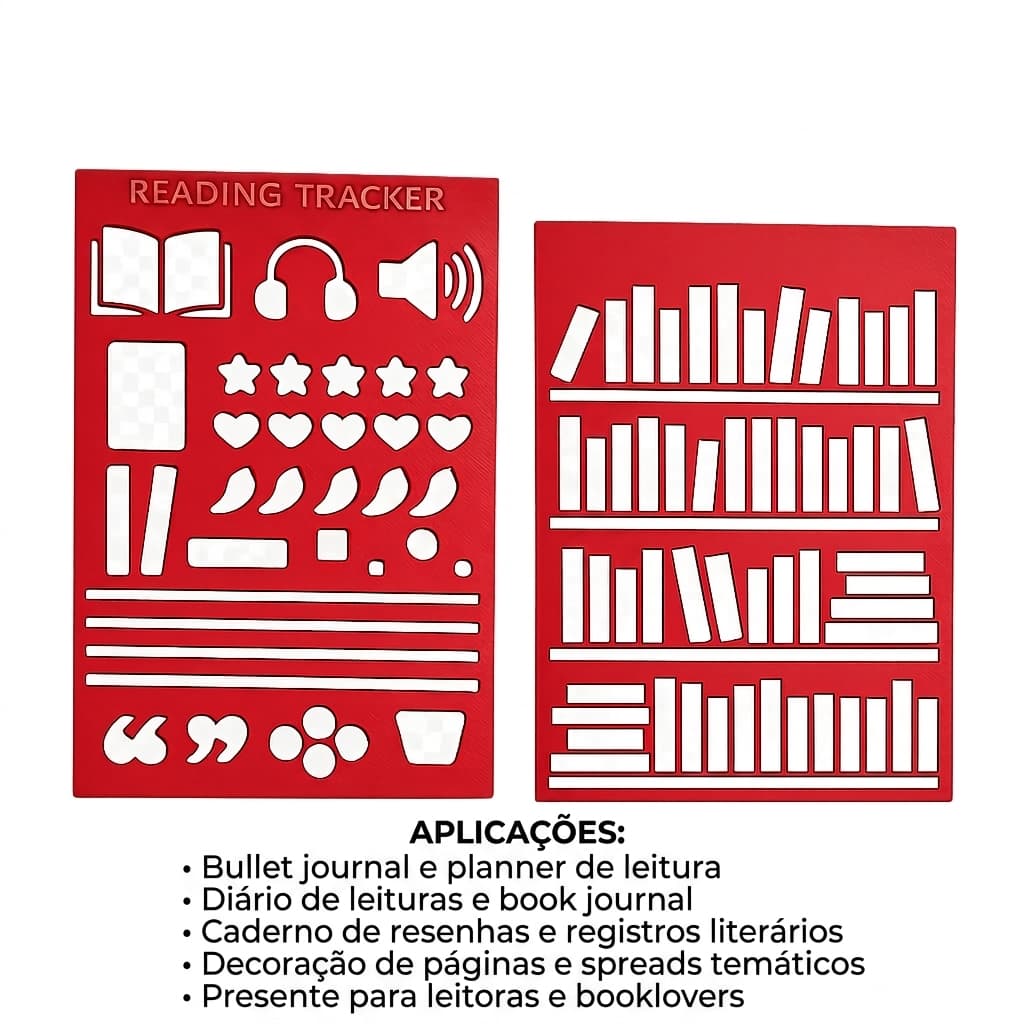 Kit 2 Stencil Reading Tracker Brinclinc | Bullet Journal Leitura Estante Livros Planner DIY