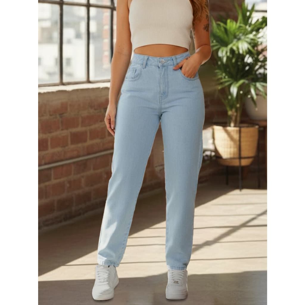 Calça MOM Jeans Feminina Cintura Alta 100% Algodão
