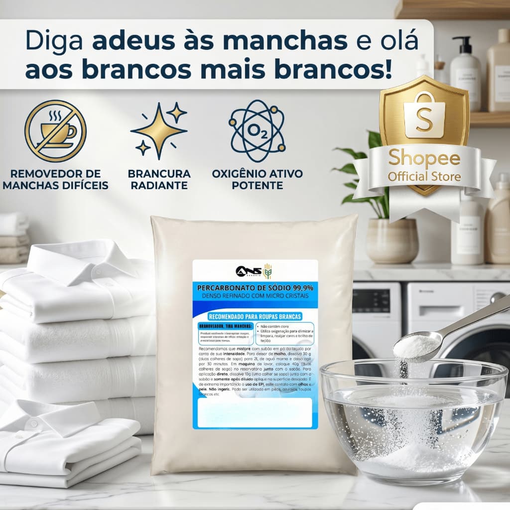 Percarbonato de Sódio 100% Puro Tira Manchas Limpeza Em Geral Roupas Brancas 500g/1kg /2kg