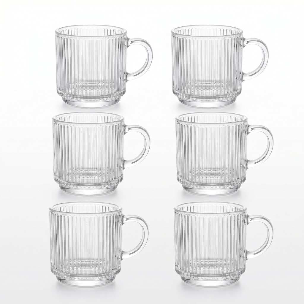 Kit Canecas de Vidro Caneladas Café Chá Vidro Resistente