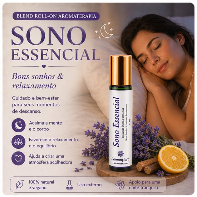 Blend Roll-On Sono Tranquilo, Dormir Bem, Bons Sonhos | Aromaterapia 10ml I Cedro, Lavanda & Laranja Doce | Lemonflora