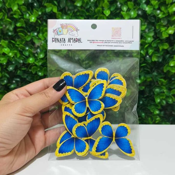 Aplique de Borboleta 3D em Papel Fotográfico 180g (Com ou Sem Haste) para Topo de Bolo e Lembrancinhas