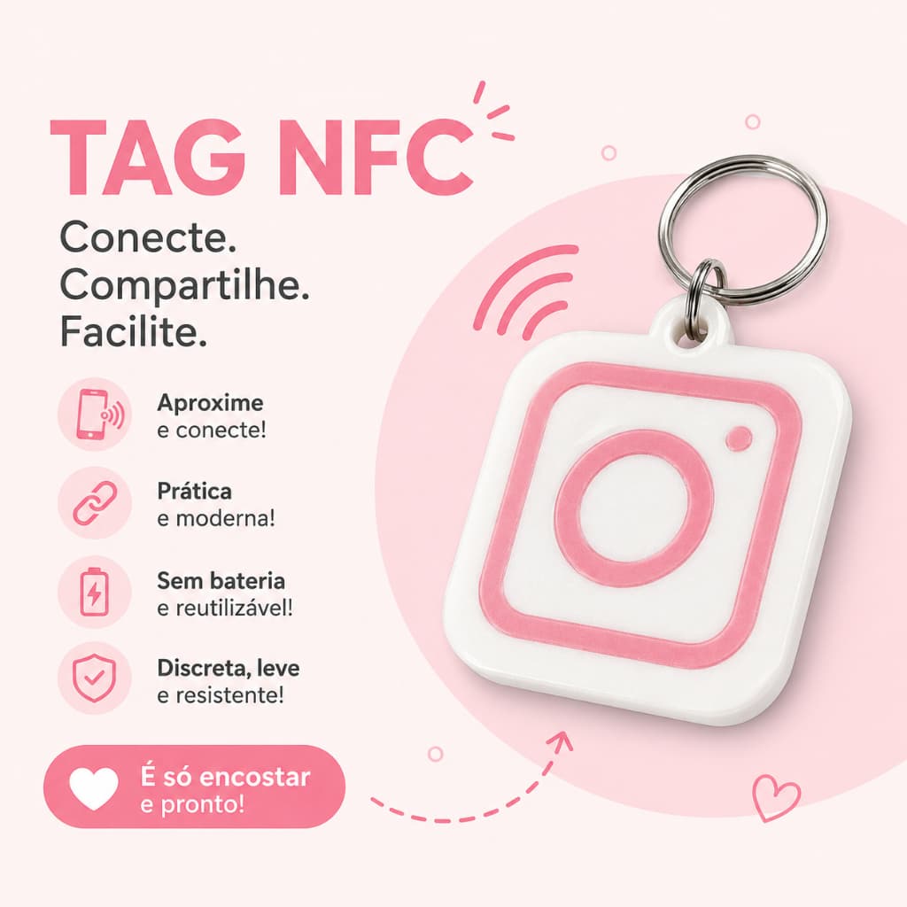 Chaveiro NFC Instagram Programável | Aproximou Conectou | Tag NFC Rápida e Prática