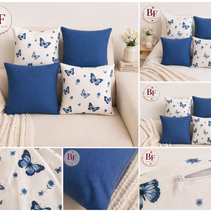 Kit com 4 Capas Estampada sem Refil 45cm x 45cm / Borboleta, Cerejinha e Coração.