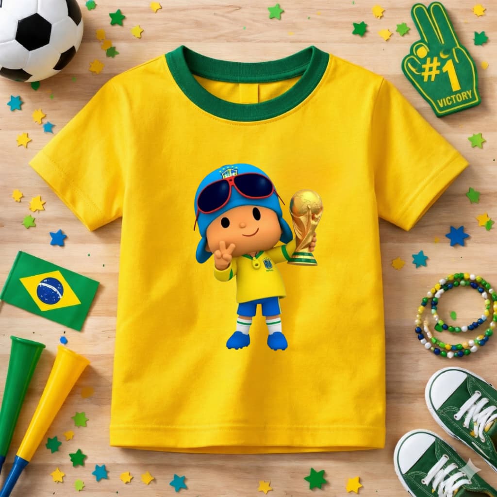 Camiseta Infantil Estampada Pocoyo Copa Do Mundo Algodão Macio Lançamento Crianças