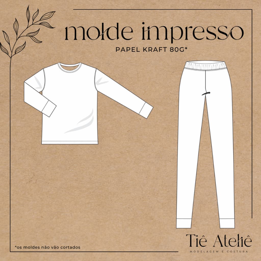 MOLDE EM PAPEL KRAFT INFANTIL CONJUNTO TERMICO SEGUNDA PELE CALÇA E BLUSA MODELAGEM EM PAPEL KRAFT