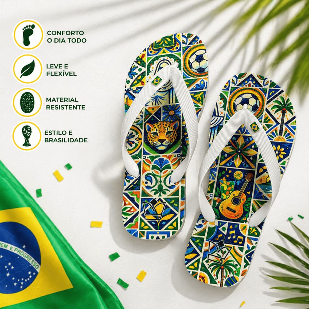 Chinelo Feminino Conforto Extra Antiderrapante Estampa Brasil Praia Casual