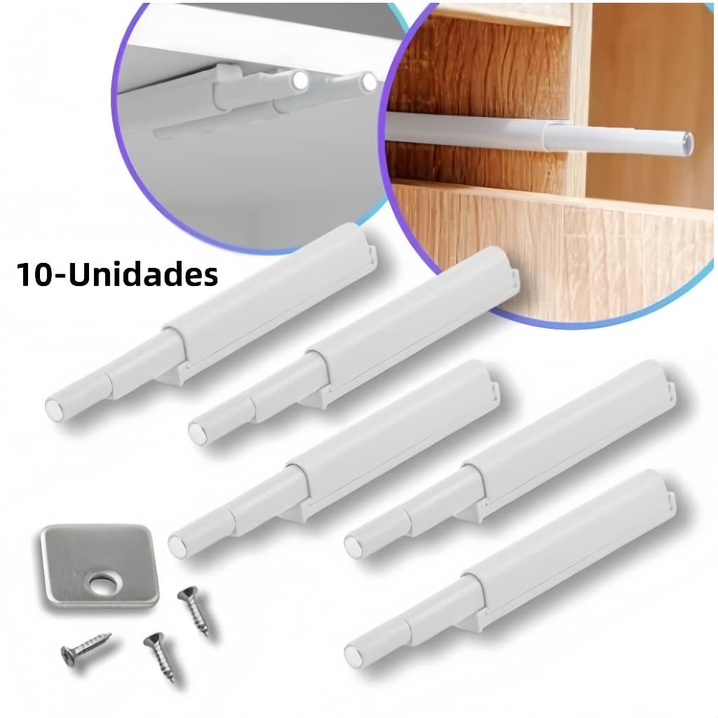 Kit 10 Fecho toque Pulsador Magnético Branco Tip On Porta Gavetas Armários