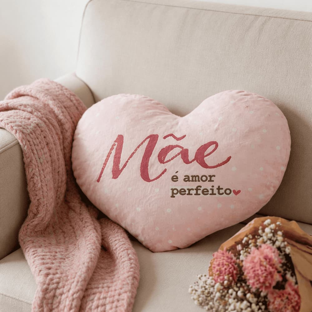 Almofada Coração Presente Dia Das Mães Amor Perfeito Aveludada Grande Macia