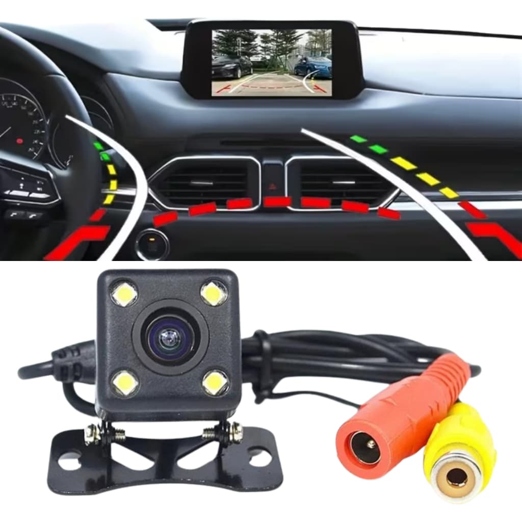 Câmera De Ré Automotiva Veicular 4 Led Visão Noturna HD Estacionamento Universal Luz LED