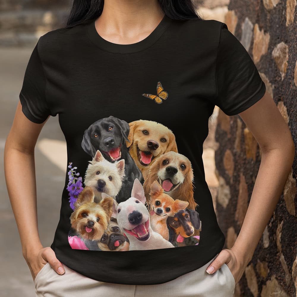 Camiseta Feminina T-shirt Estampa Cachorros Fofos Pets Estilo Casual