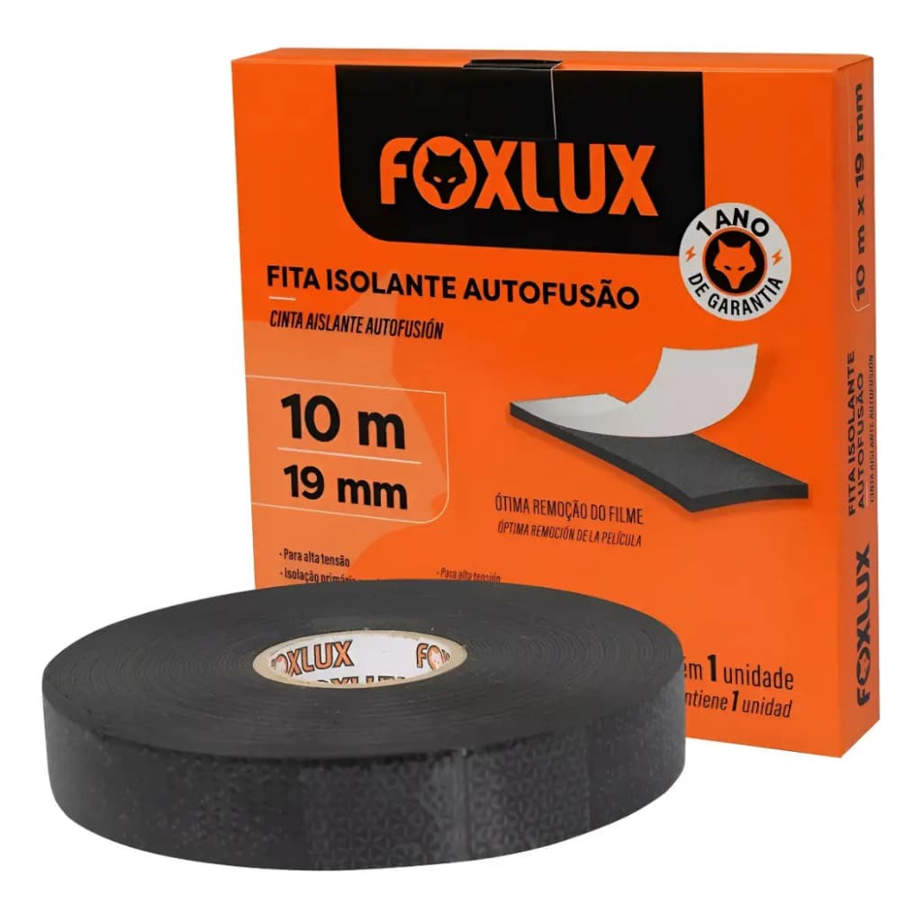Fita Isolante Autofusão 19mm x 10 Metros Foxlux Preto Ref. 10.53