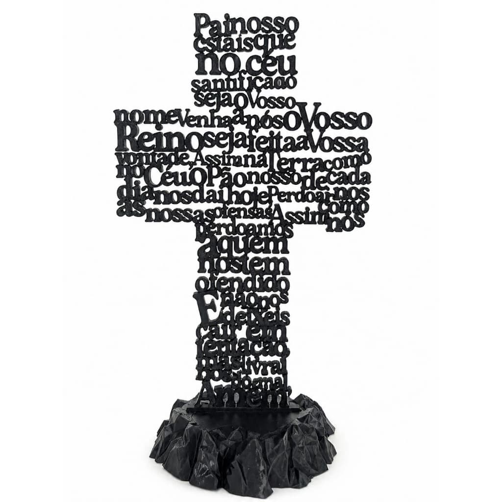 Escultura Cruz com Oração Pai Nosso – Design Moderno e Espiritualidade para o Lar | Decoração Religiosa Moderna