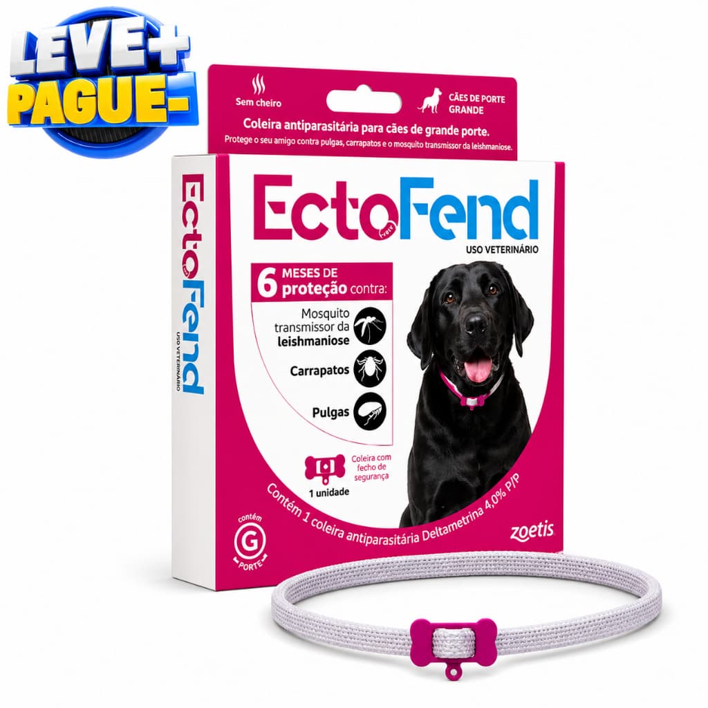 Coleira Antipulgas Ectofend Rosa 65cm Zoetis Cães Grandes | Carrapatos Repelente Leishmaniose Até 8 Meses