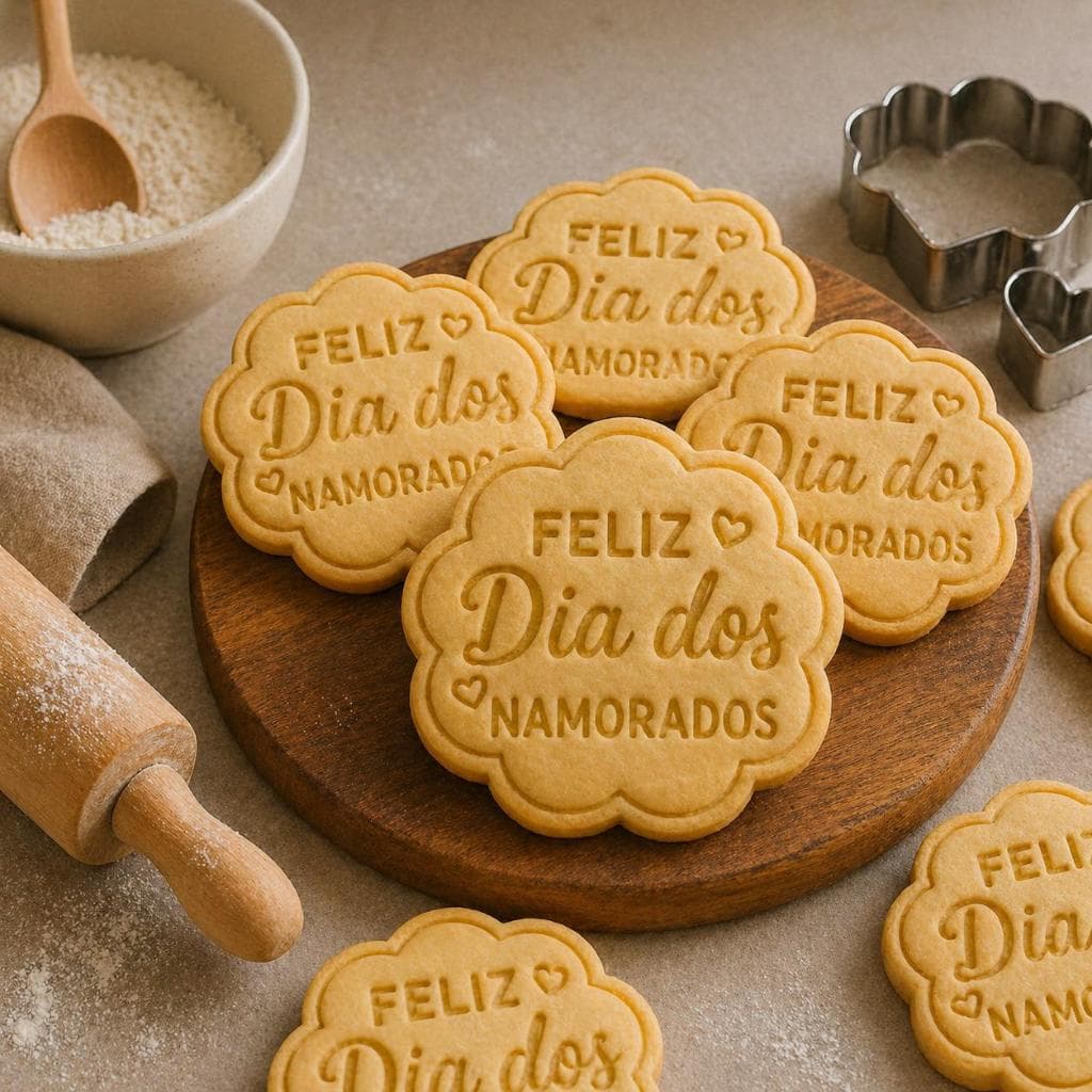 Cortador +Carimbo Feliz Dia dos Namorados Biscoito Pasta Americana Confeitaria Artesanato Biscuit