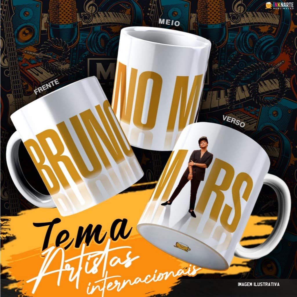 Caneca Bruno Mars 325ml Cerâmica | Caneca Cantor Pop Funk Presente Fã Música