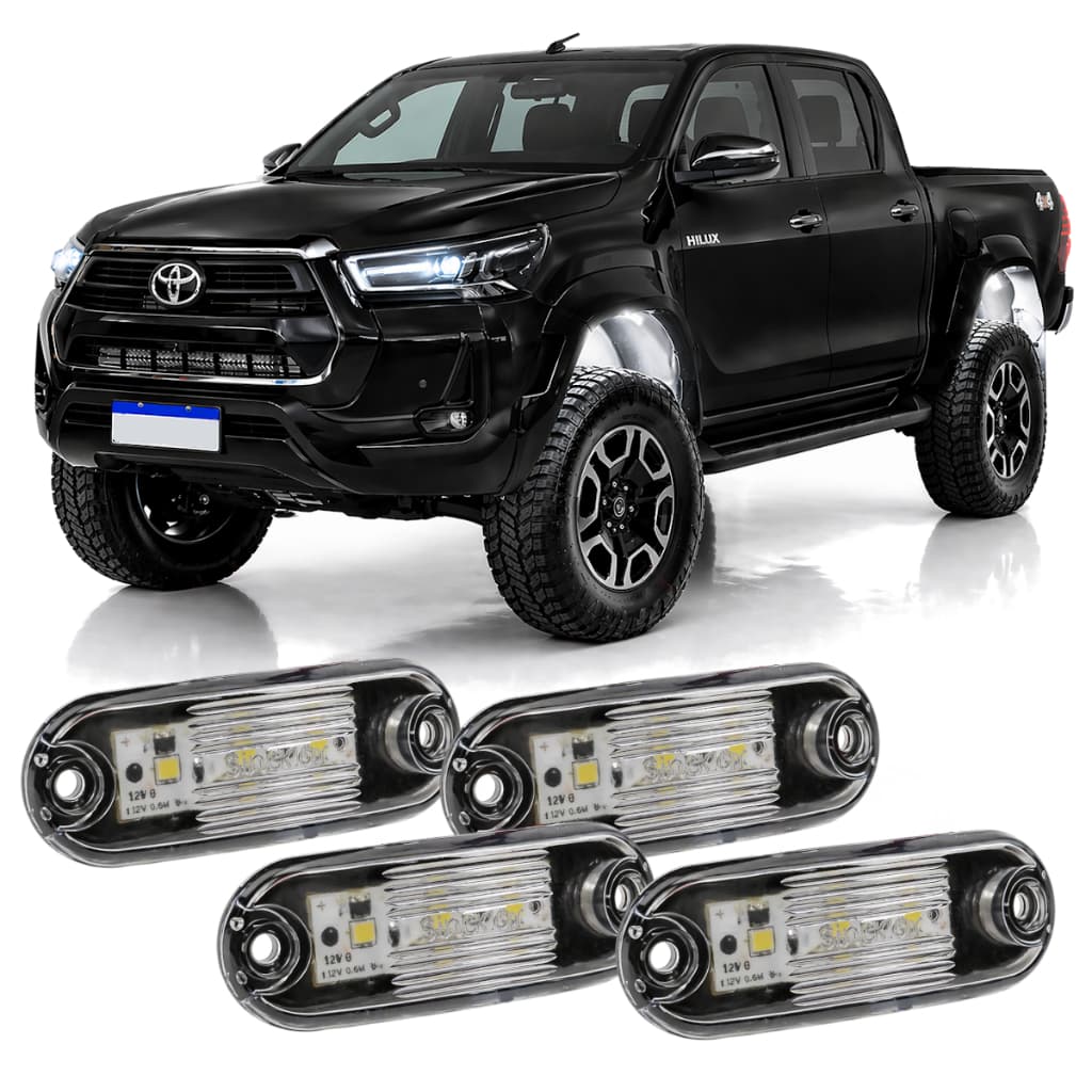 Kit 4 Rock Lights Led Caixa de Roda Enfeite Camionete Luz Rocklight Clarear Iluminar Rodas Branca Strada Saveiro Hilux