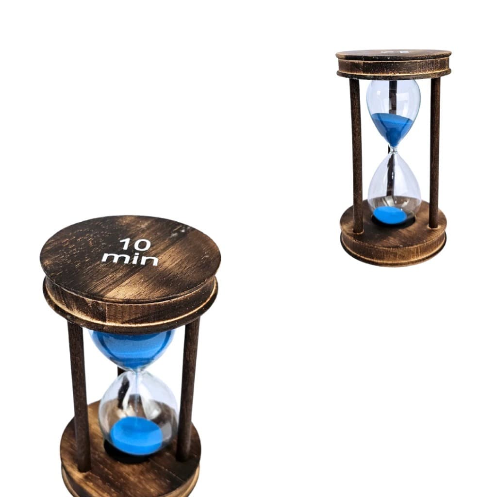 Ampulheta Decorativa Redonda Madeira Vidro Relógio de Areia 10 Minutos Decoração Escritório e Sala