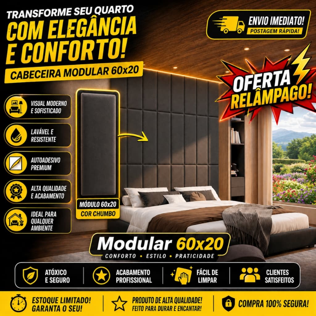 Kit Cabeceira Estofada Completa Adesiva em Modulos 60x20 para Cama de Solteiro Casal Queen King Box
