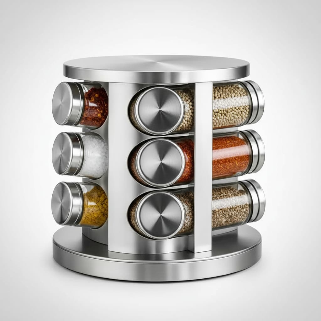 Porta Condimentos Giratório 12 Potes em Vidro e Inox Organizador de Temperos
