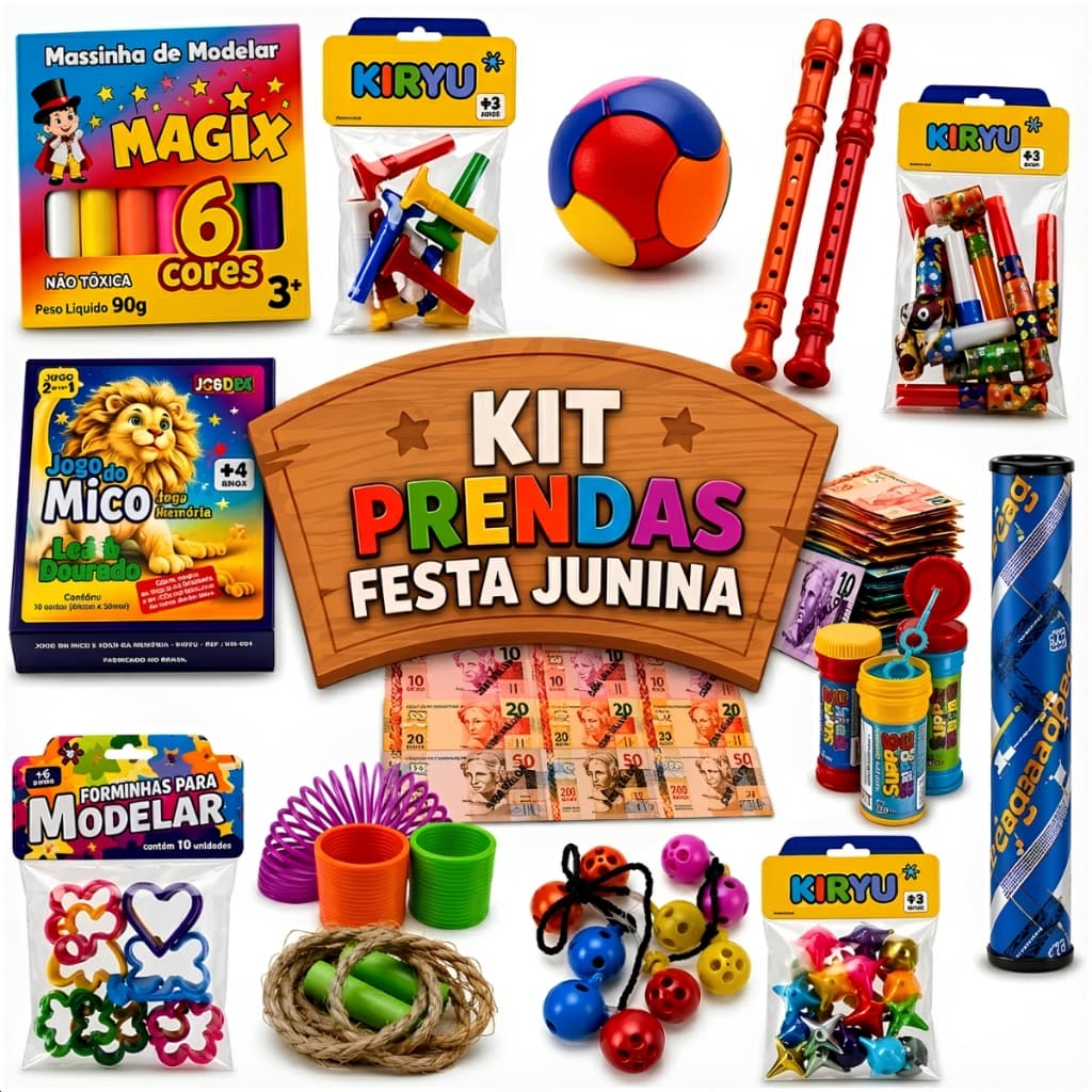 Kit Prenda Festa Junina Brinquedos Brinde Dia Crianças Doação Atacado Sacolinha Surpresa 05/30/60