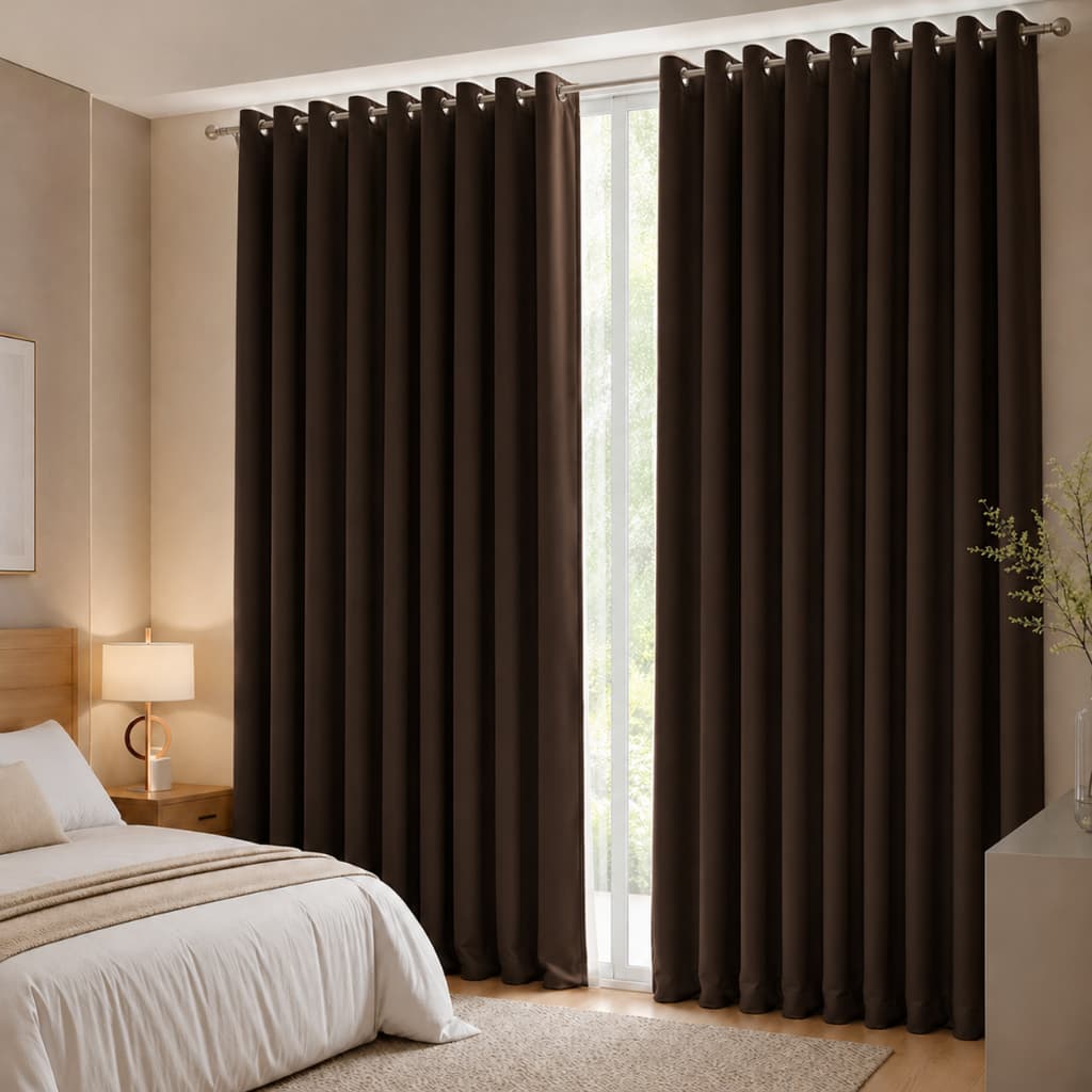 Cortina Elegance Micropercal Para Quarto e Sala 7,00 x 2,50 Ilhós Cromado e Bainha - Marrom