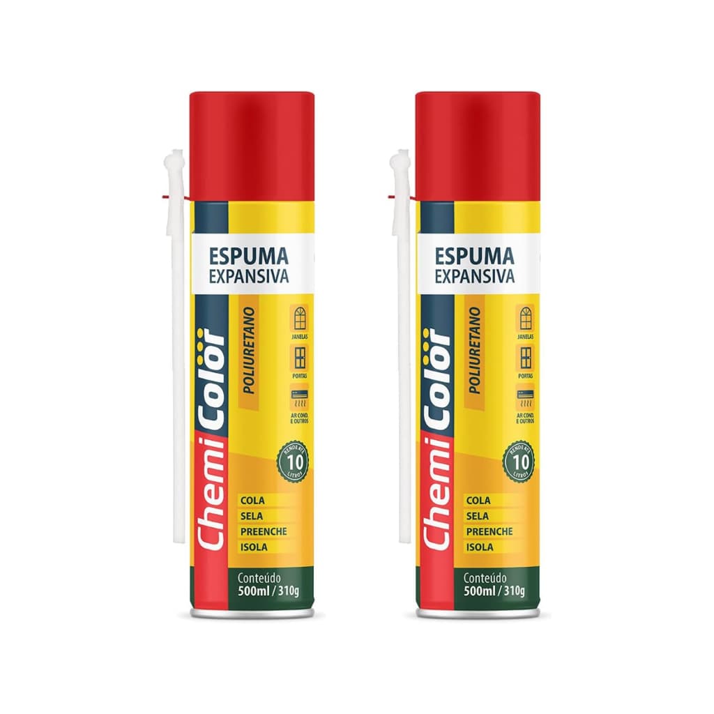 Kit 2 Espuma Expansiva PU ChemiColor 500ml Vedação Preenchimento Alta Expansão Poliuretano