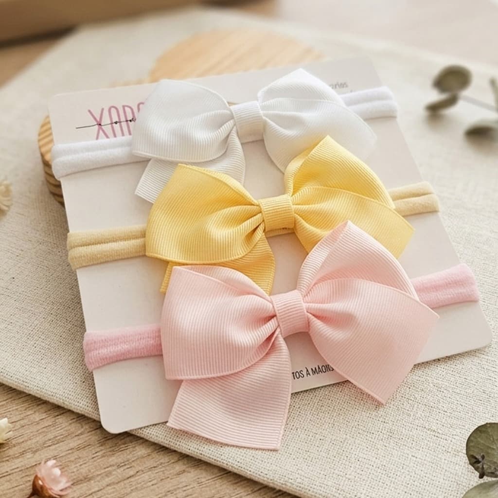 Kit 3 Faixas Bebê tiaras de meia de seda Laço Clássico Branco Amarelo Rosa Meia Calça Macio Confortável