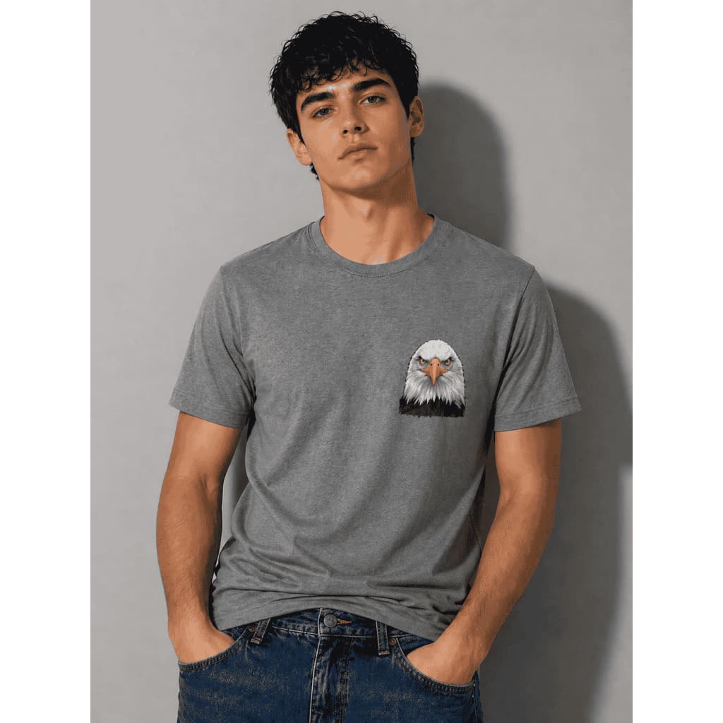 Camiseta Masculina Estampada Águia Real Premium Algodão Chumbo Escuro Estilo Moderno Confortável
