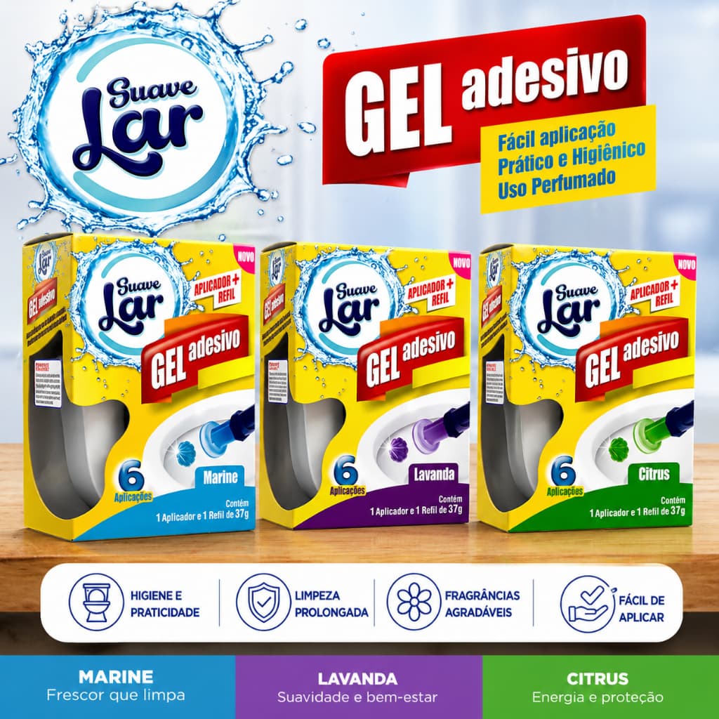 Kit Aplicador Gel Adesivo Lavanda - Citrus - Marine Refil Vaso Sanitário 6 Aplicações