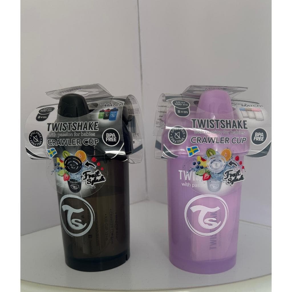 kit 2 Copos  Infantil AntivazamentoTwistshake Kid Cup 300ml 8+meses Cinza escuro e o outro Lilás