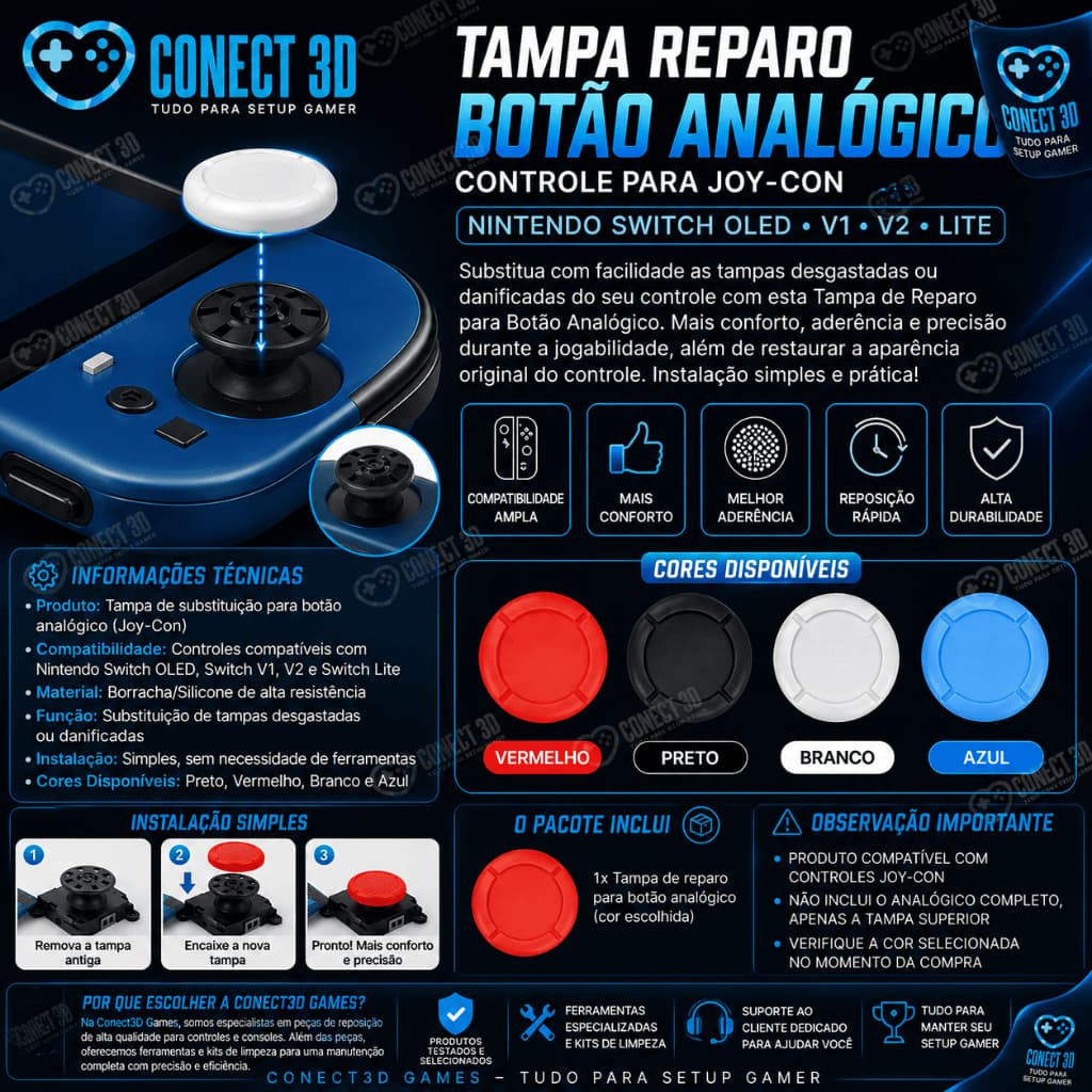 Tampa Reparo Botão Analógico Controle Para Joy Con Nintendo Switch Padrão / OLED / LITE
