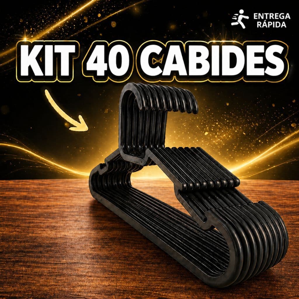 Kit 40 Cabides Plástico Reforçado Preto Organizador Roupas Guarda Roupa