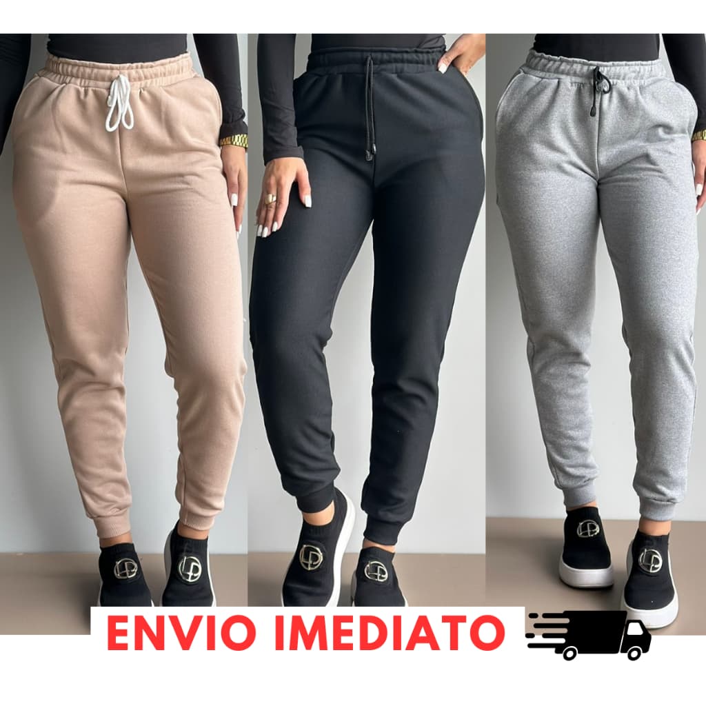 Calça Moletom Feminina Jogger Peluciada Cintura Alta Ajuste Na Cintura Envio Rápido