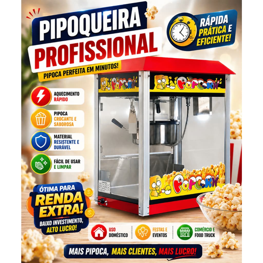 Máquina Pipoqueira Elétrica de Bancada Profissional 220v