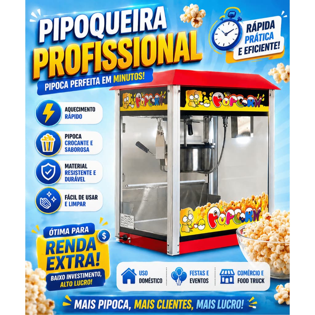 Pipoqueira Elétrica Maquina Profissional Pipoca Doce Salgada 110V