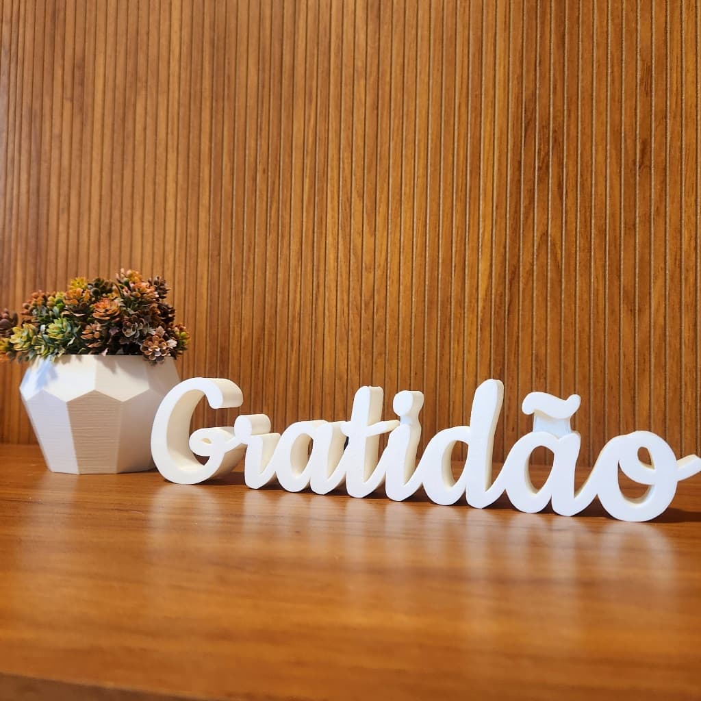 Enfeite Gratidão com vaso minimalista – Enfeite de Mesa e Decoração para Sala, Rack ou Estante