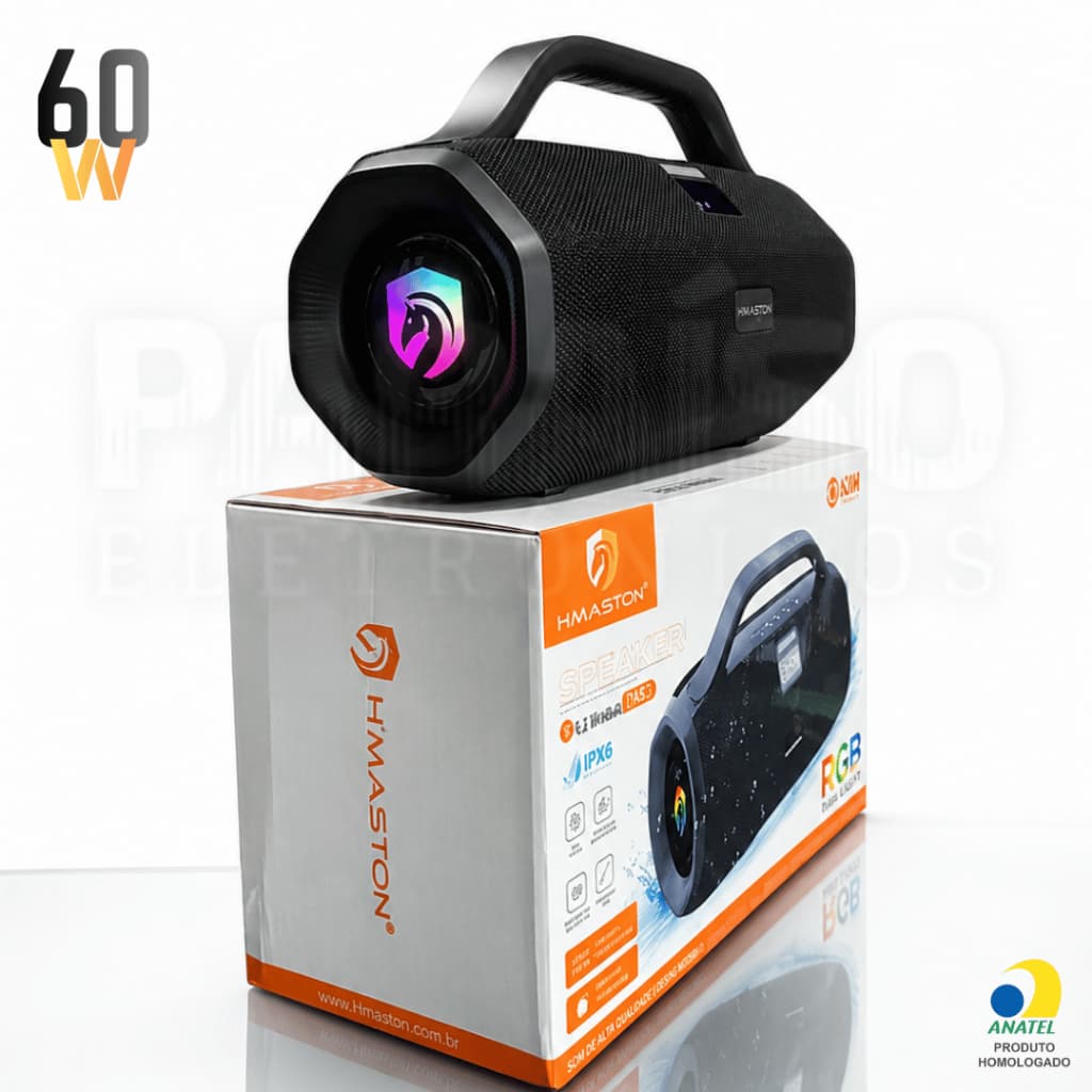 BOOMBOX Caixa de Som 60W RMS Premium Alto Falante Potente Bluetooth Subwoofer IPX6 TWS H'Maston TN41