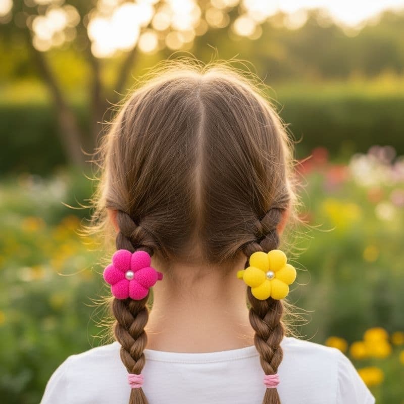 Laço Infantil Flor de Pompom miolo de Pérola xuxinha 5cm Kit 3 Unidades Artesanal Delicado Bebê Menina