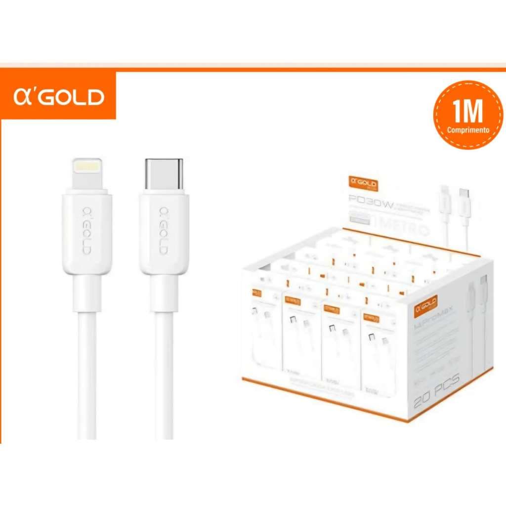 kit 20/10 Cabo Tipo C Para Lightning Iphone 30w 1metro O'gold Cb142