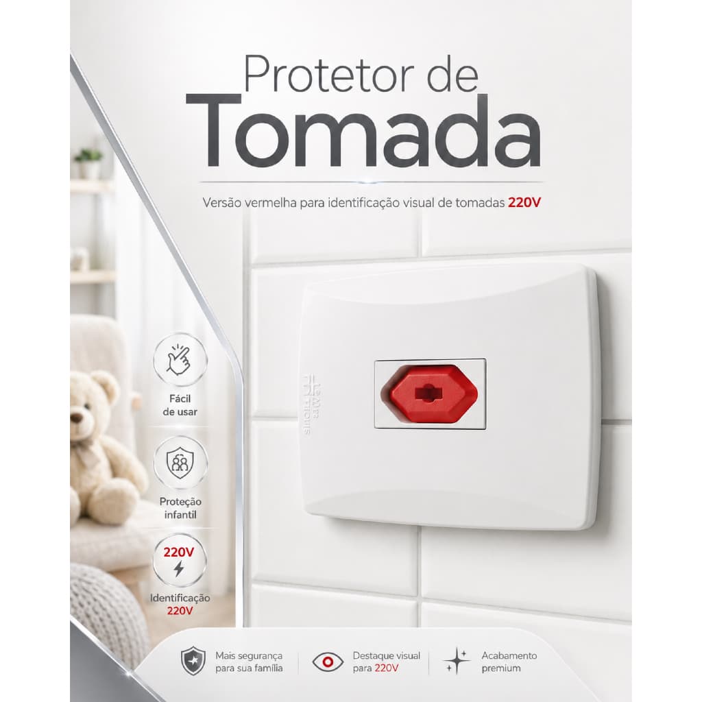 Kit 8 Protetor De Tomada Vermelho 220V Bebê Infantil 10A 20A Com Chave Removedora